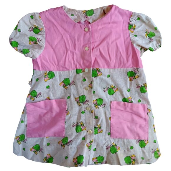 Vintage Girls 3T Dress 1970's Handmade Bunnies Party Bunny Pink Hippie 1OF1 - Picture 1 of 7